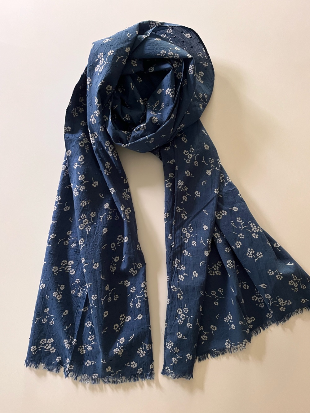 Lands' End Navy & White Floral Cotton Scarf - Like New Condition